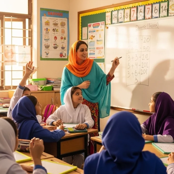 Greenfield mathematics teacher using innovative teaching methods in Wah Cantt